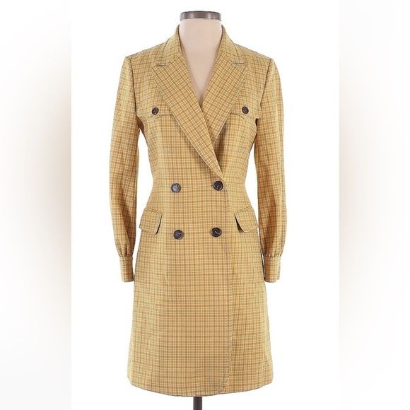 EP YAYING Plaid Wool Blend Double Breasted Longline Blazer Coat Size 2 Like New